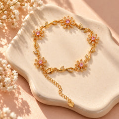 Zircon Bracelet-112 (Golden/Pink)