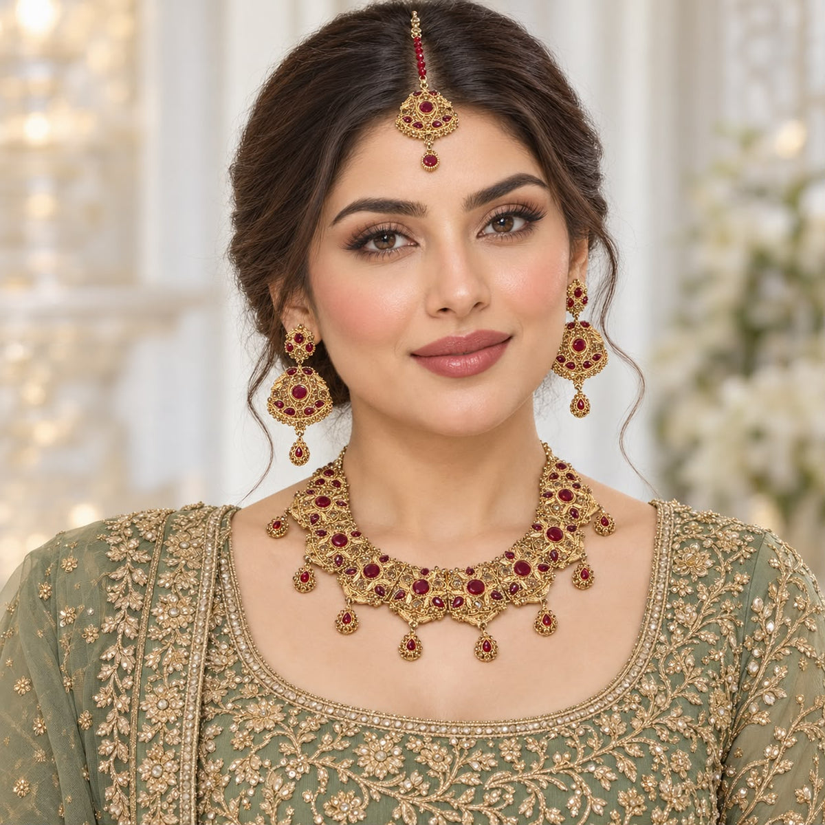 Rajwadi Necklace Set-06 (Golden/Maroon)