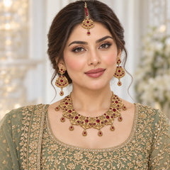 Rajwadi Necklace Set-06 (Golden/Maroon)
