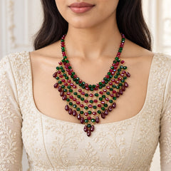 Crystal Beads Necklace (Green,Maroon)