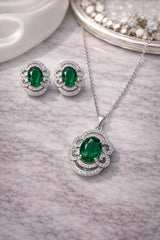 Zircon Locket Set-166 (Silver) (Green)