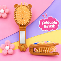 Bear Folding Mirror Hair Brush (Brown)