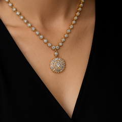 Diamond necklace with a pendant on a black background