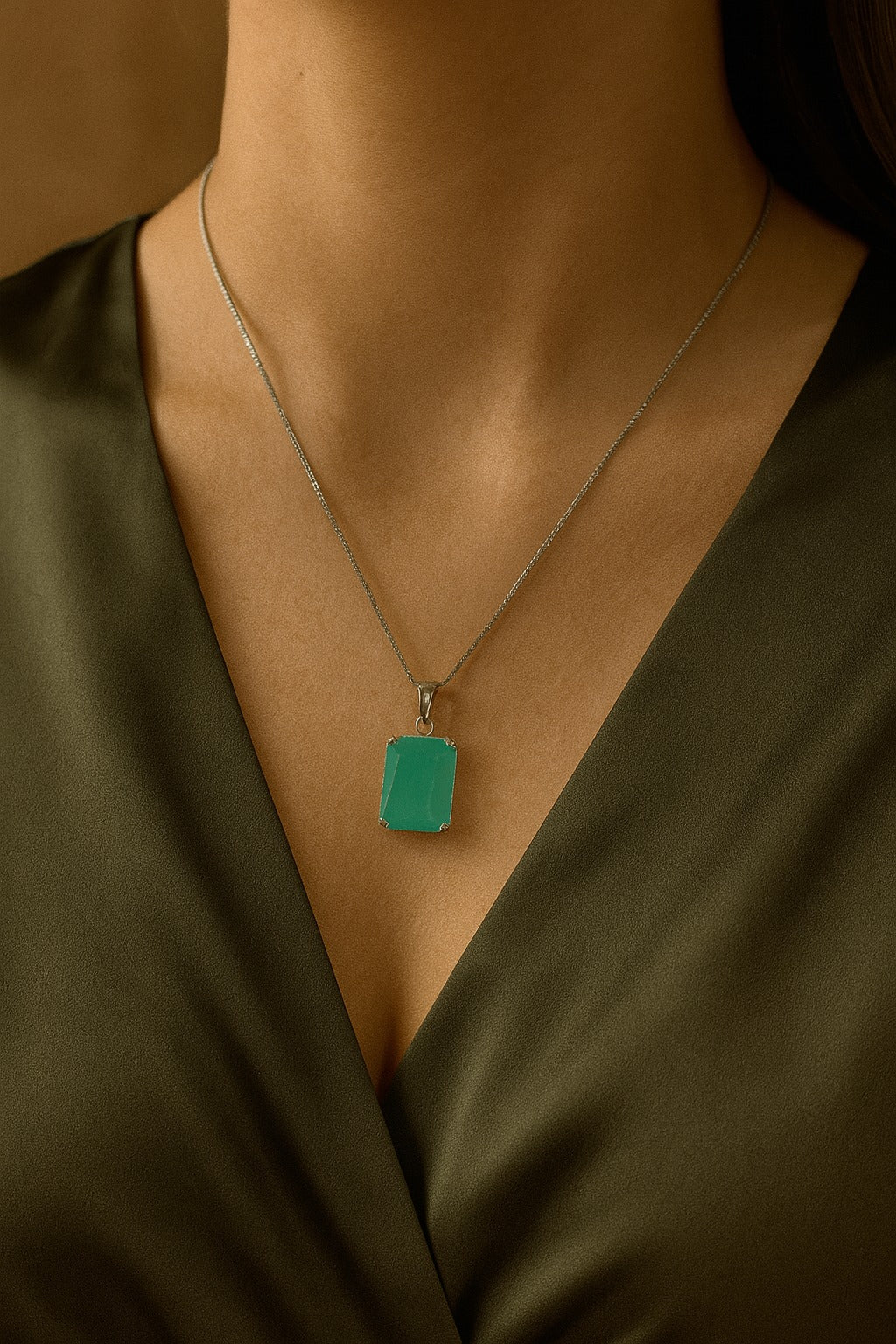 Zircon Pendant-203 (Silver/Mint Green)