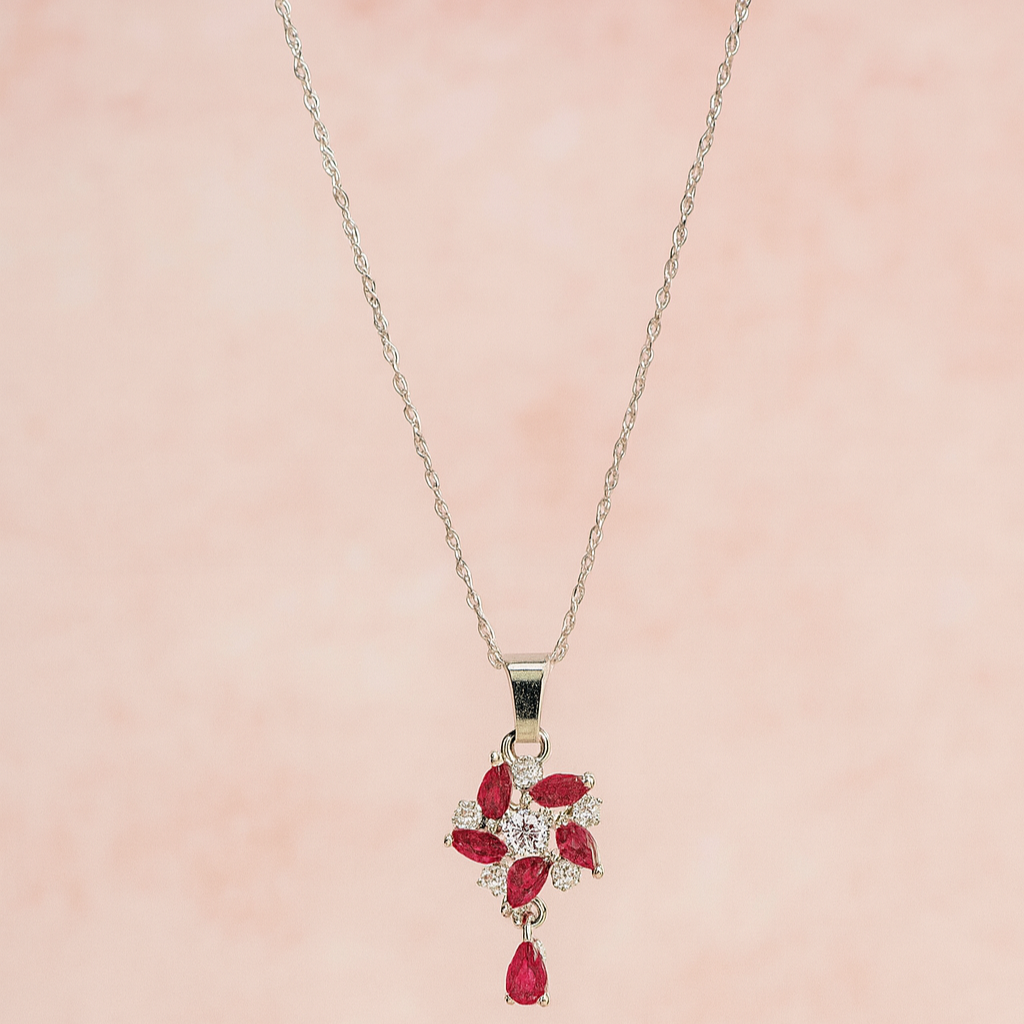 Zircon Pendant-246 (Silver/Maroon)