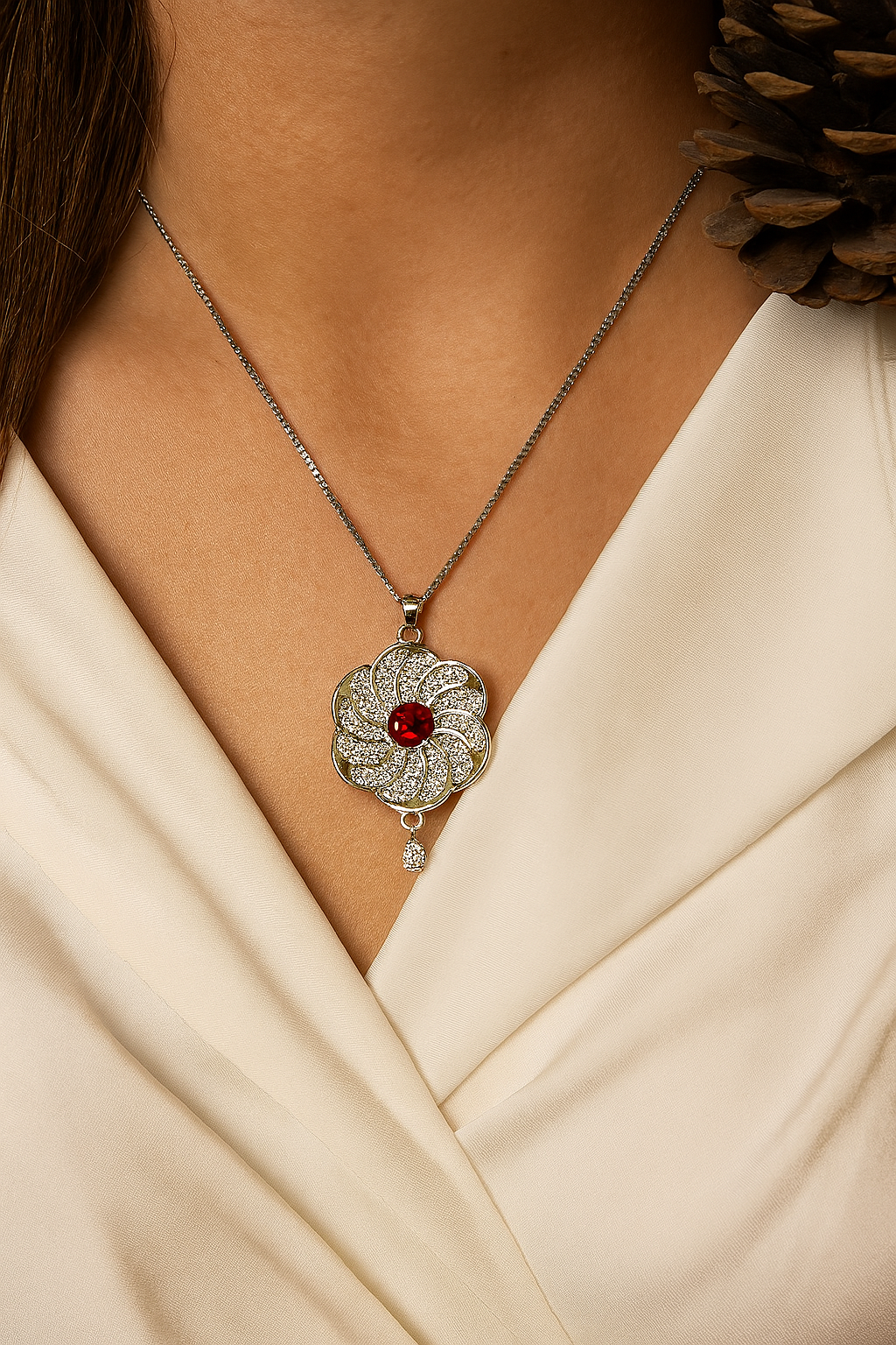 Zircon Pendant-256 (Silver/Maroon)