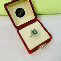 Zircon Ring-61 (Silver/Green)