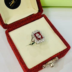 Zircon Ring-61 (Silver/Maroon)