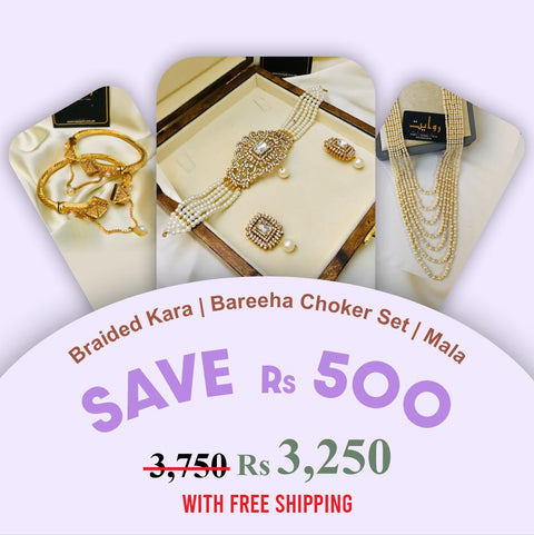 Wedding Bundle 04 (SAVE Rs 500) (Buy 1 BAREEHA Set Pearl Mala And Braided Kara Pair)