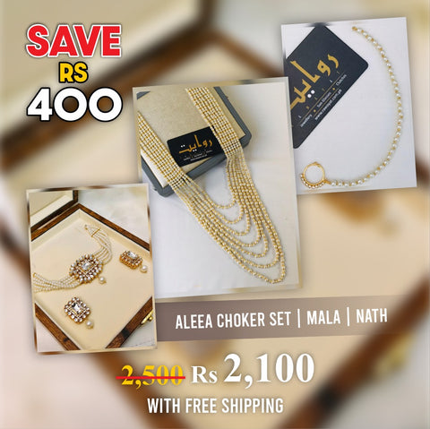 Wedding Bundle 06 (SAVE Rs 400) (Buy 1 ALEEA  Set Pearl Mala And Nath)