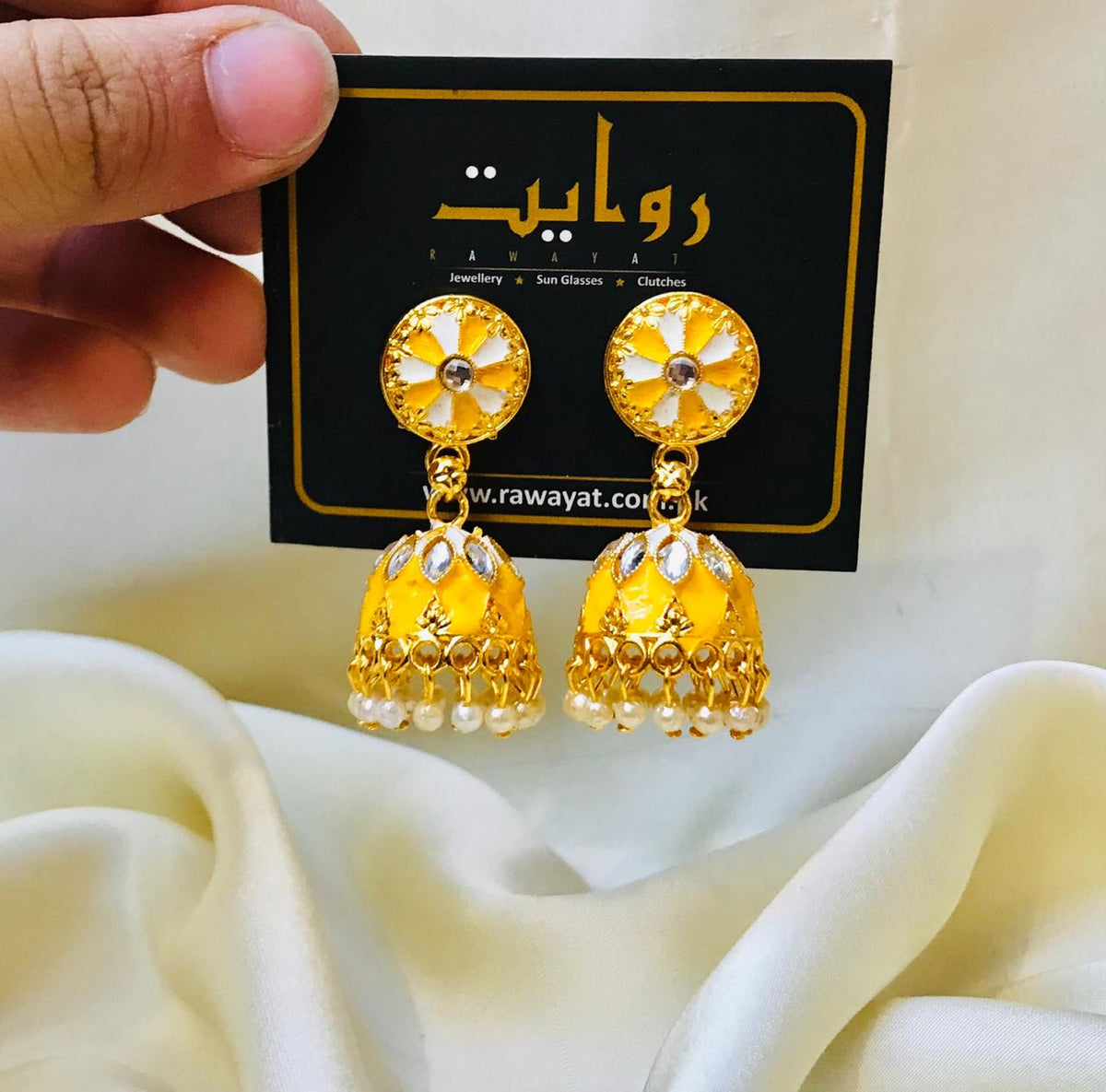 Meena Pearl Jhumka-01 (Yellow)