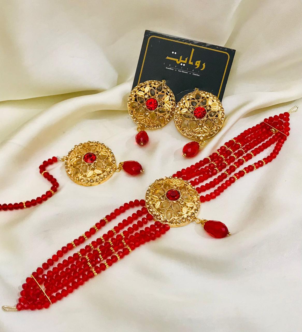 Fancy Choker Set-70 (Red)