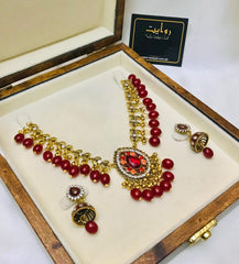 Oxidized Necklace-36 Golden (Maroon)