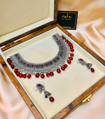 Oxidized Necklace-37 Silver (Maroon)